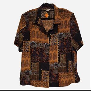 90s vintage women's paisley short sleeve button-up shirt size 24